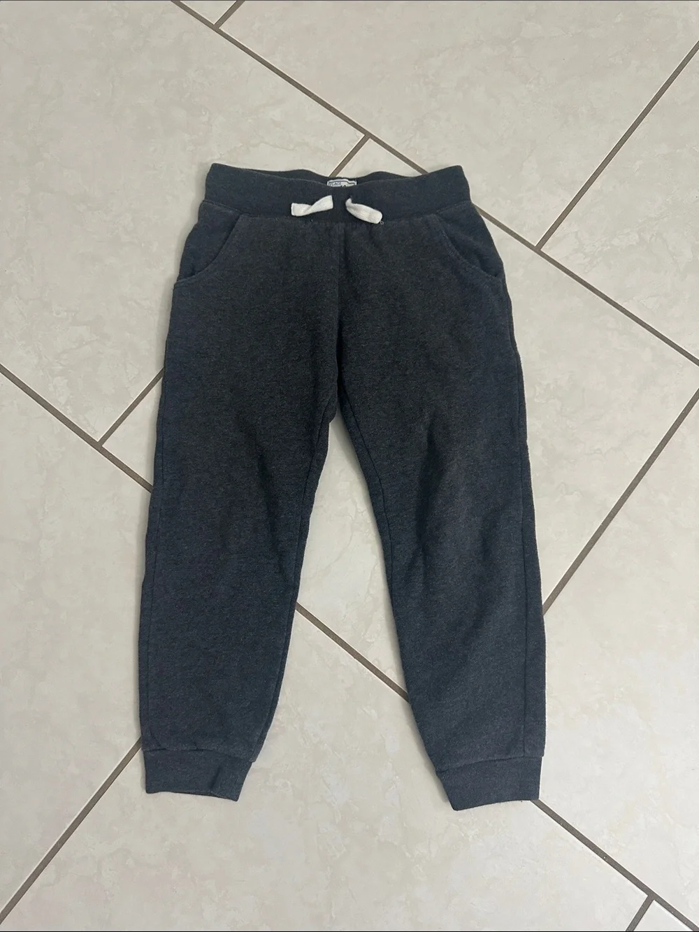The Children's Place Dark Charcoal Gray Jogger Pants with White Drawstring
